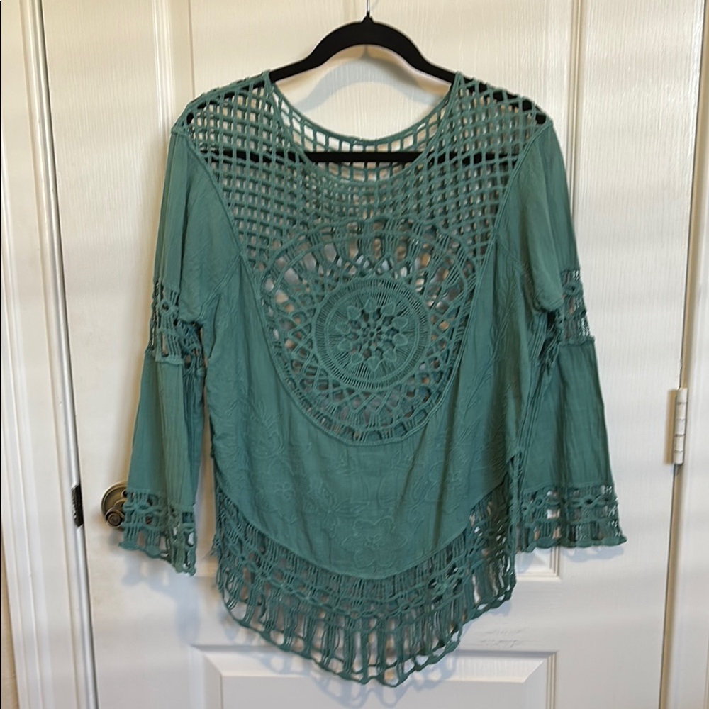 VENUS Teal Crochet Blouse